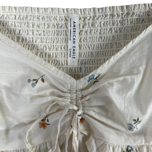 American Eagle Flutter Sleeve Eyelet Babydoll Peasant Blouse, Size Small - Picture 5 of 12
